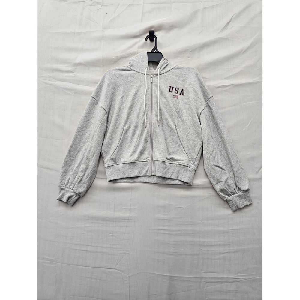 All in Motion Womens French Terry Full Zip Hoodie Gray Cotton Blend Size XS